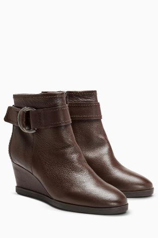 Leather Strap Wedge Boots